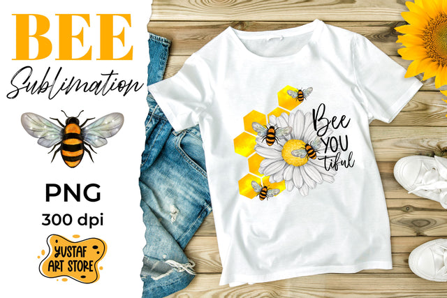 Bee and chamomile sublimation design "BeeYOUtiful" quote Sublimation Yustaf Art Store 