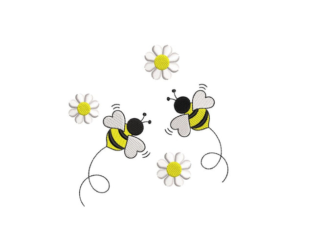 Bee and Daisies Embroidery Design, 4 sizes, Instant Download Embroidery/Applique DESIGNS Nino Nadaraia 