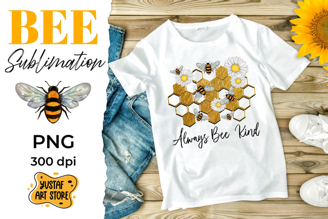 Bee and gold honeycomb sublimation design "Always Bee kind" Sublimation Yustaf Art Store 