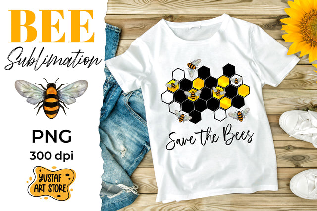 Bee and honeycomb sublimation design "Save the Bees" quote Sublimation Yustaf Art Store 
