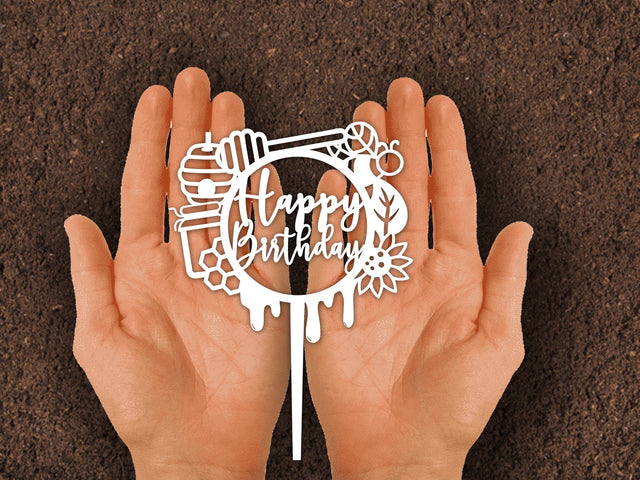 Bee Birthday Cake Topper Paper cut SVG Johan Ru designs 