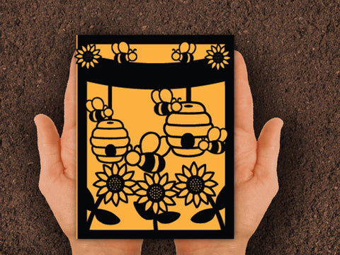 Bee Birthday Card Paper cut SVG Johan Ru designs 