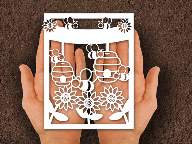 Bee Birthday Card Paper cut SVG Johan Ru designs 