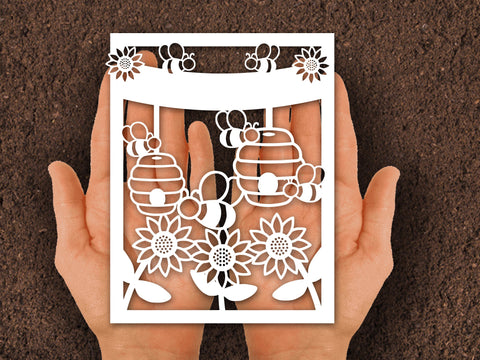 Bee Birthday Card Paper cut SVG Johan Ru designs 