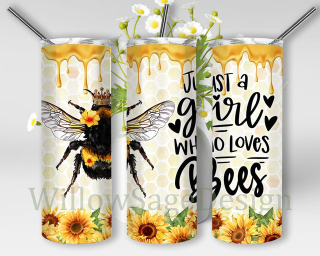 Bee Coffee 20oz Skinny Tumbler Png, Just A Girl Who Loves Bees Stainless Steel, Animal Print Bee, Bee Sunflower Tumbler, Animal Tumbler Png Sublimation WillowSageDesign 