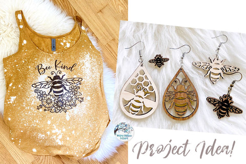 Bee Earring File for Glowforge or Laser Cutter SVG Wispy Willow Designs 