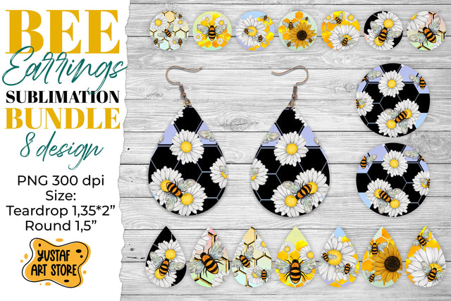 Bee Earrings Sublimation Bundle. Teardrop and Round 8 design Sublimation Yustaf Art Store 