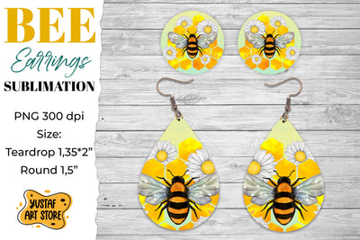 Bee Earrings Sublimation design. Teardrop and Round PNG Sublimation Yustaf Art Store 