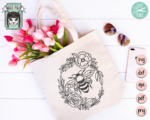 Bee Flower Wreath SVG Cut File SVG Wild Pilot 