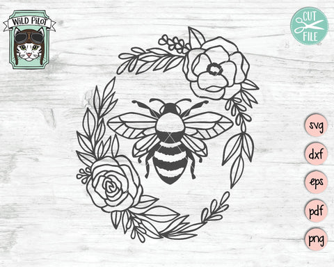 Bee Flower Wreath SVG Cut File SVG Wild Pilot 