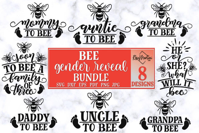 Bee Gender Reveal Bundle of 8 designs SVG files for cutting machines - Cricut Silhouette, Sublimation Designs Pregnancy Announcement SVG SVG RoseMartiniDesigns 