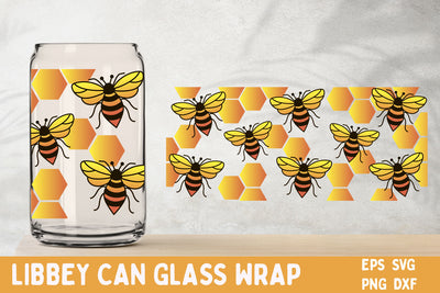 Bee glass can wrap, Bee libbey can wrap svg, Beer can glass design Sublimation AnastasiyaArtDesign 