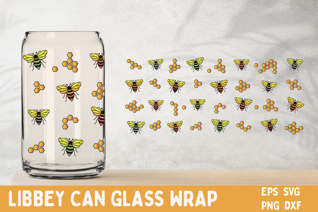 Bee glass can wrap, Bee libbey wrap svg, 16 oz can glass Sublimation AnastasiyaArtDesign 