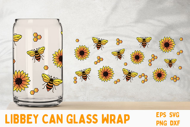 Bee glass can wrap, Sunflower can glass wrap sublimation Sublimation AnastasiyaArtDesign 