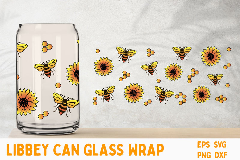 Bee glass can wrap, Sunflower can glass wrap sublimation Sublimation AnastasiyaArtDesign 