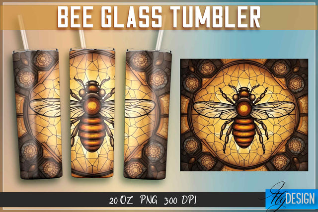 Bee Glass Tumblers Wrap 20 oz. Sublimation Fly Design 