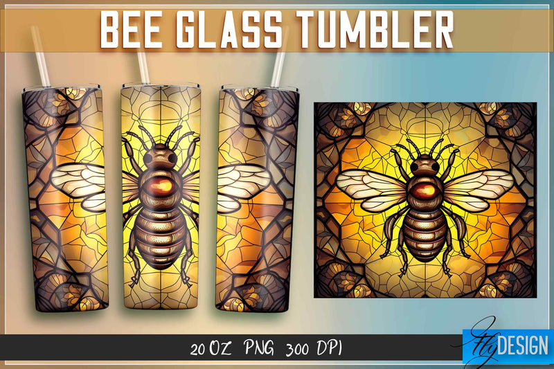 Bee Glass Tumblers Wrap 20 oz. Sublimation Fly Design 