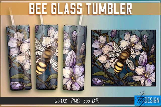 Bee Glass Tumblers Wrap 20 oz. Sublimation Fly Design 