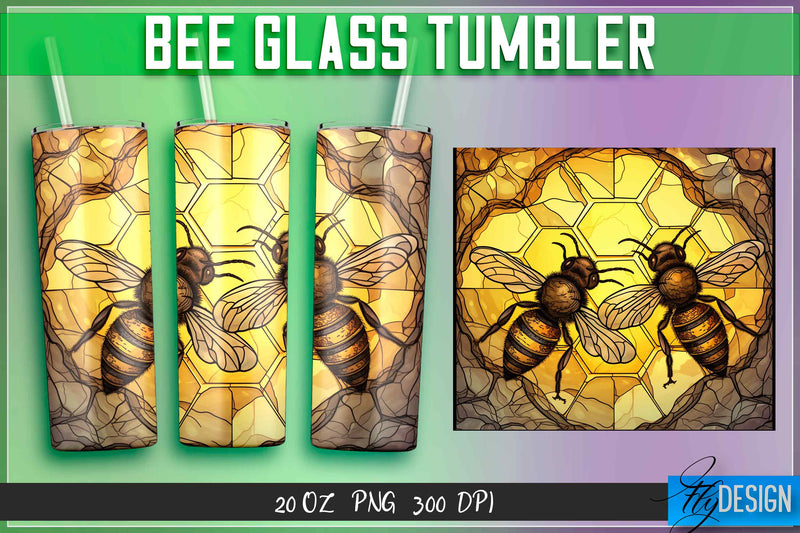 Bee Glass Tumblers Wrap 20 oz. Sublimation Fly Design 