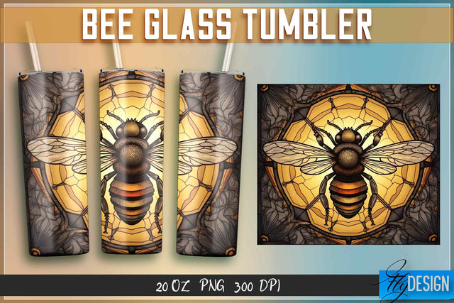 Bee Glass Tumblers Wrap 20 oz. Sublimation Fly Design 