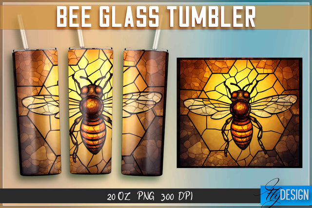 Bee Glass Tumblers Wrap 20 oz. Sublimation Fly Design 