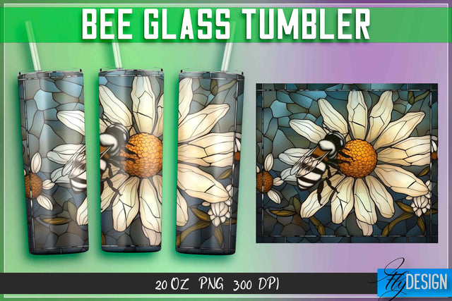 Bee Glass Tumblers Wrap 20 oz. Sublimation Fly Design 