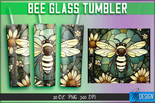 Bee Glass Tumblers Wrap 20 oz. Sublimation Fly Design 