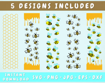 Bee Glitter Pen Wraps - 5 Designs SVG HappyDesignStudio 