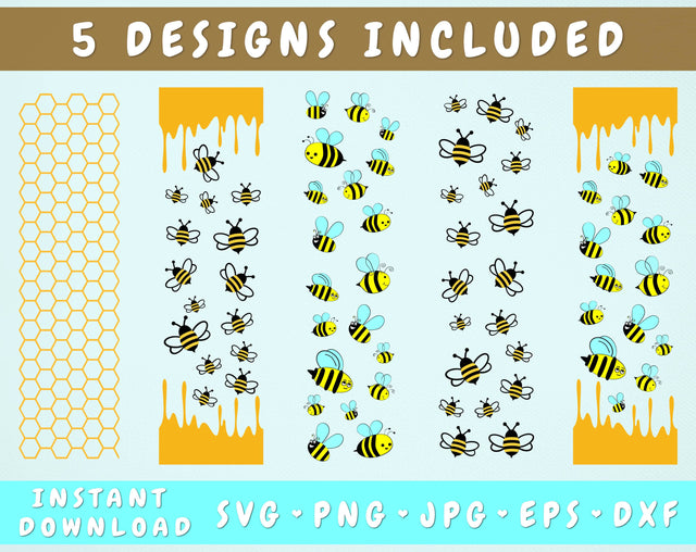 Bee Glitter Pen Wraps - 5 Designs SVG HappyDesignStudio 