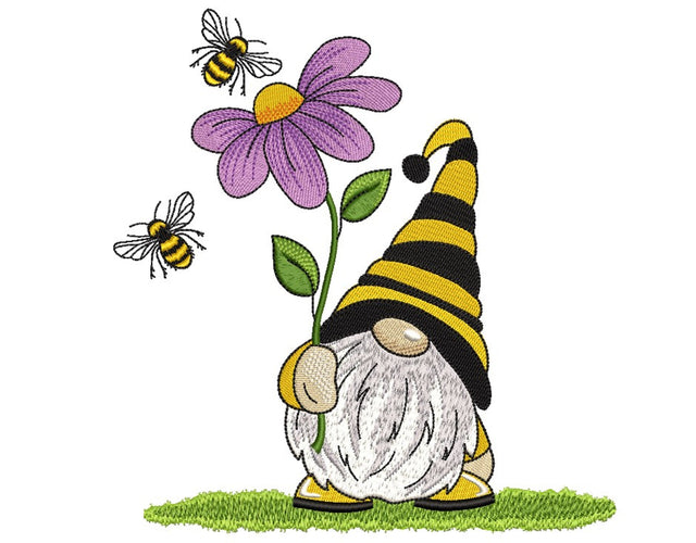 Bee Gnome Embroidery Design, 3 sizes Embroidery/Applique DESIGNS Nino Nadaraia 