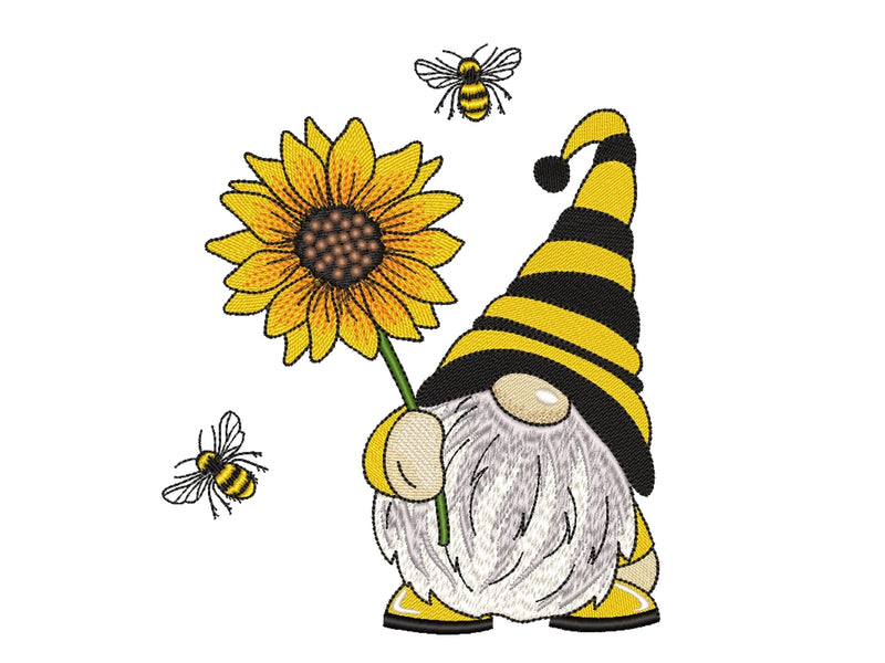 Bee Gnome Embroidery Design, 4 sizes Embroidery/Applique DESIGNS Nino Nadaraia 