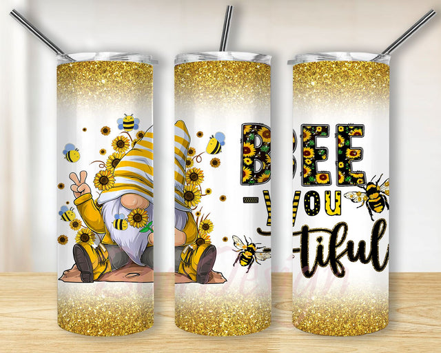 Bee Gnome Tumbler wrap PNG, Gnome Tumbler Wrap PNG, Floral Tumbler, Sunflower 20 oz Skinny Sublimation Tumbler Designs Sublimation BouDesign 