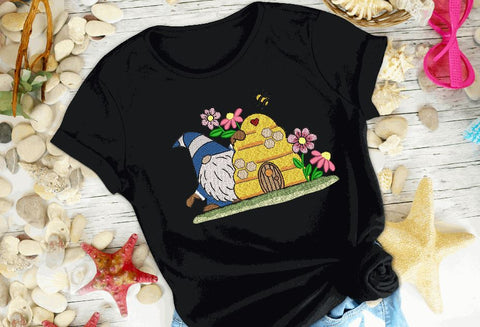 Bee Gnome with flowers Machine Embroidery Design Embroidery/Applique DESIGNS Angie 