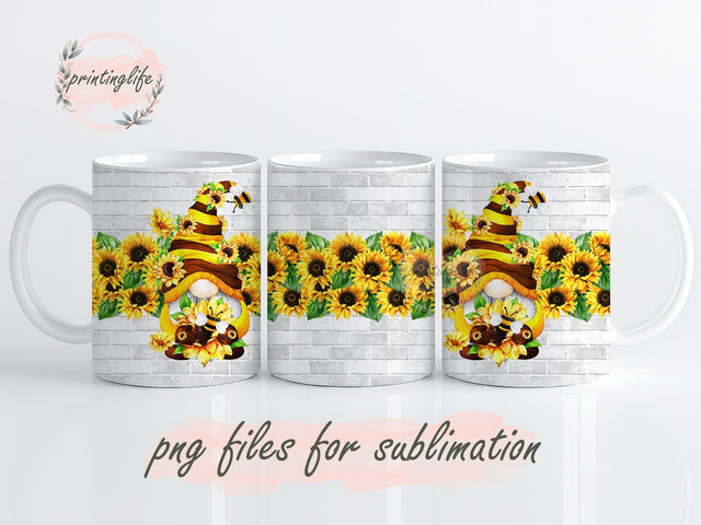Bee Gnomes and Sunflowers 11oz Mug Wrap Template, Coffee Mug Sublimation Sublimation PrintingLife 