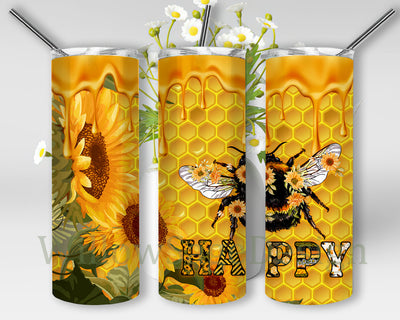 Bee Happy 20oz Skinny Tumbler, Bee Sunflower Tumbler Png, Honey Bee Sunflower Full Tumbler Wrap, Honey Lover Tumbler, Bee Sublimation Design, Instant Download Sublimation WillowSageDesign 