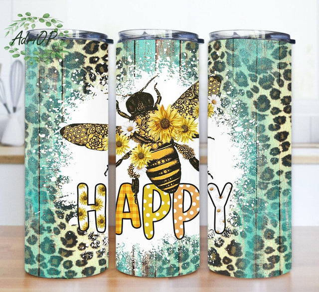Bee Happy 20oz Tumbler Template, Bee Sunflower Tumbler Png, Leopard Tumbler Wrap, Bee Sublimation Design, Digital Download Sublimation AdriOP 