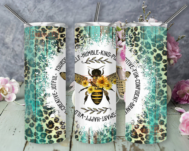 Bee Happy 20oz Tumbler Template, Leoprad Wood Tumbler Wrap, Bee Kind Tumbler Design, Bee Sunflower Tumbler Png, Bee Sublimation Design, Instant Download Sublimation DesignSVG 
