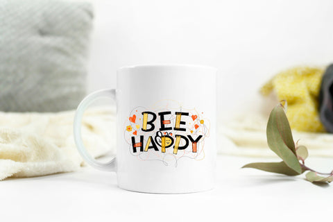 Bee happy. Bee hand drawn png. Funny quotes. Bee sublimation SVG Angelina Semenova 