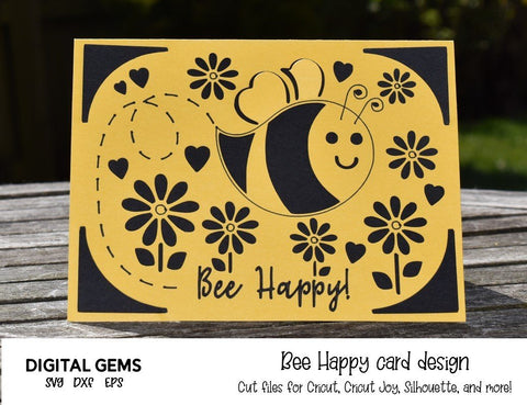 Bee happy. Cricut Joy card SVG Digital Gems 