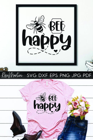 Bee Happy SVG file for cutting machines - Cricut Silhouette, Sublimation Design Bee Pun SVG Be Happy cutting file Buzz Bumble Bee cut file SVG RoseMartiniDesigns 