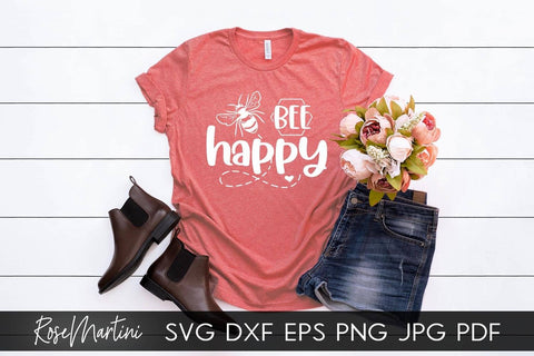Bee Happy SVG file for cutting machines - Cricut Silhouette, Sublimation Design Bee Pun SVG Be Happy cutting file Buzz Bumble Bee cut file SVG RoseMartiniDesigns 