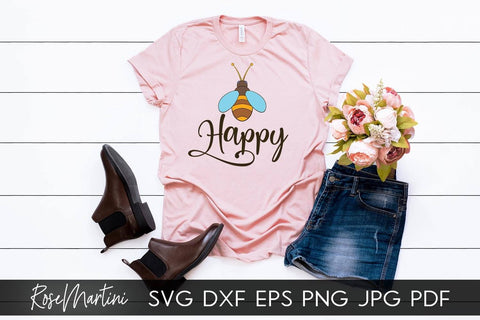 Bee Happy SVG file for cutting machines - Cricut Silhouette, Sublimation Design Bee Pun SVG Be Happy cutting file Buzz Bumble Bee cut file SVG RoseMartiniDesigns 