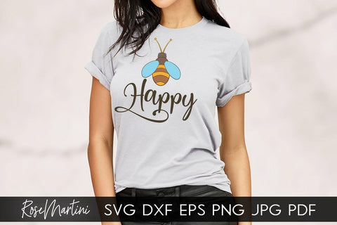 Bee Happy SVG file for cutting machines - Cricut Silhouette, Sublimation Design Bee Pun SVG Be Happy cutting file Buzz Bumble Bee cut file SVG RoseMartiniDesigns 