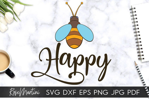 Bee Happy SVG file for cutting machines - Cricut Silhouette, Sublimation Design Bee Pun SVG Be Happy cutting file Buzz Bumble Bee cut file SVG RoseMartiniDesigns 