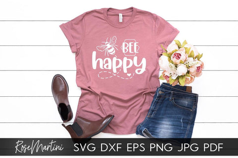 Bee Happy SVG file for cutting machines - Cricut Silhouette, Sublimation Design Bee Pun SVG Be Happy cutting file Buzz Bumble Bee cut file SVG RoseMartiniDesigns 
