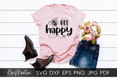 Bee Happy SVG file for cutting machines - Cricut Silhouette, Sublimation Design Bee Pun SVG Be Happy cutting file Buzz Bumble Bee cut file SVG RoseMartiniDesigns 