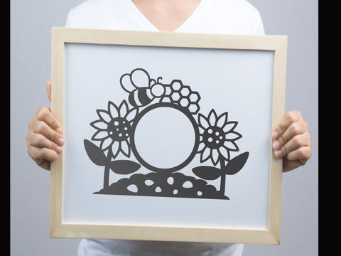 Bee Honey Circle Frame Paper cut SVG Johan Ru designs 