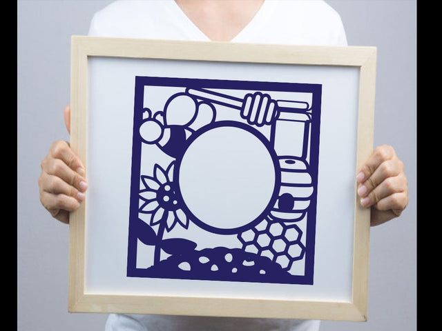Bee Honey Circle Frame Paper cut SVG Johan Ru designs 