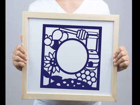 Bee Honey Circle Frame Paper cut SVG Johan Ru designs 