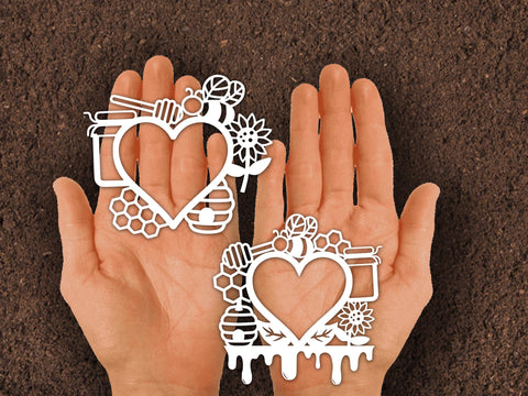 Bee Honey Heart Shape Paper cut SVG Johan Ru designs 
